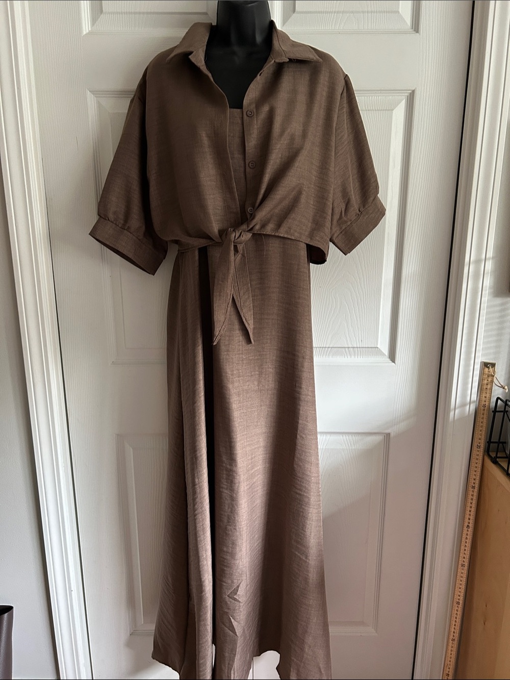 Brown tan 2 piece Tie-Front Maxi Dress - size 12 tallWomen